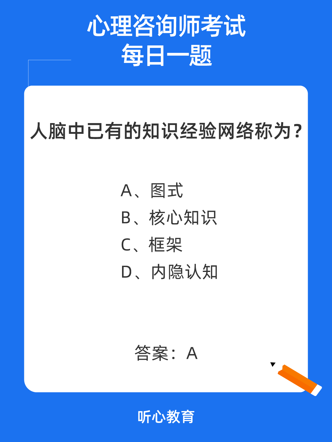 心理咨询师考试题库|人脑中已有的知识经验网络称为？